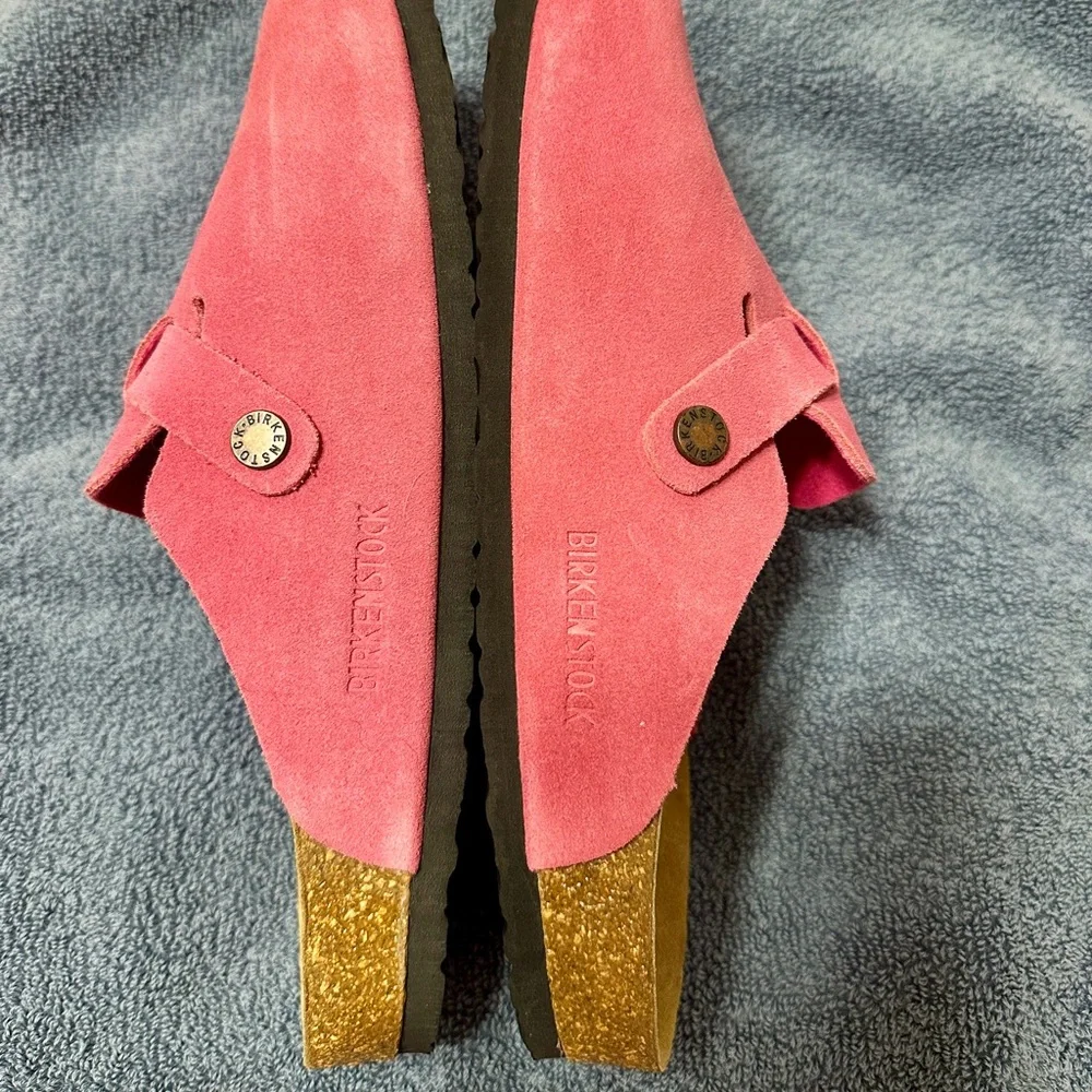 Birkenstock Boston Pink Suede Softbed Clogs - Picture 2 of 4